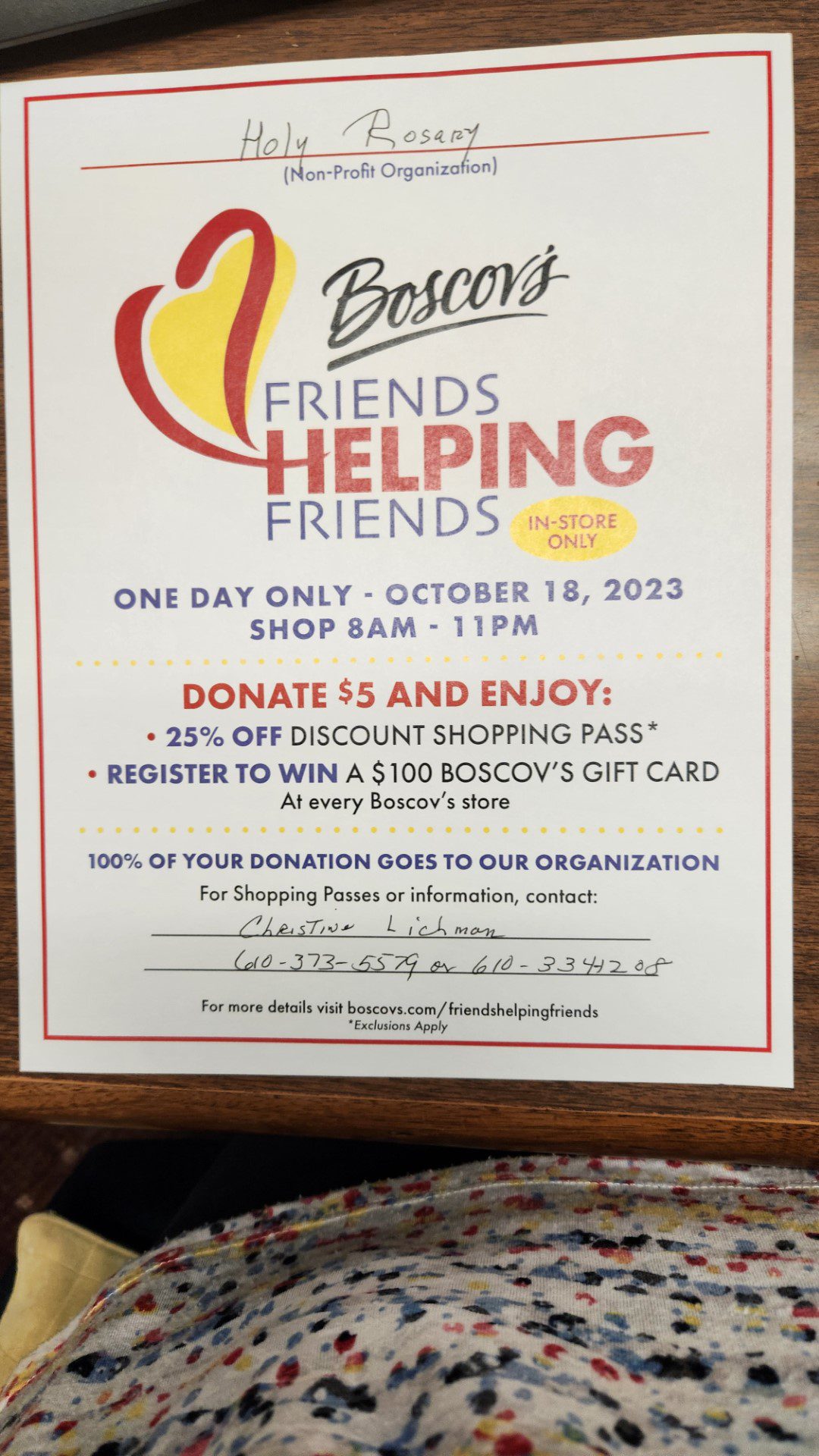 Boscov’s Friends Helping Friends Holy Rosary Church